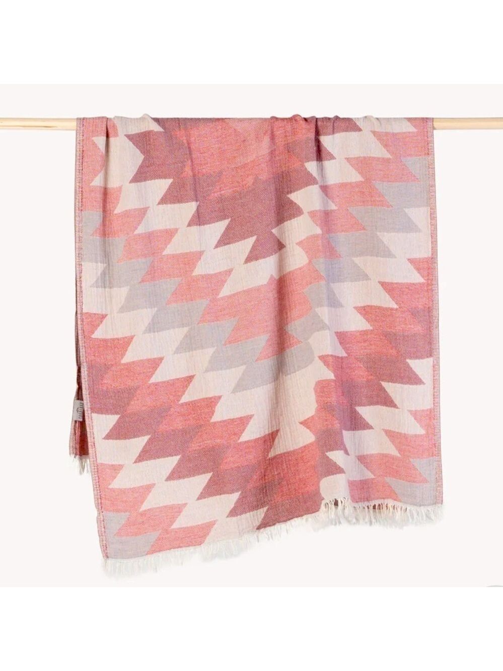 Southwest Aztec Blanket Wrap Jacquard Woven Organic Cotton Light Red Pink Gray